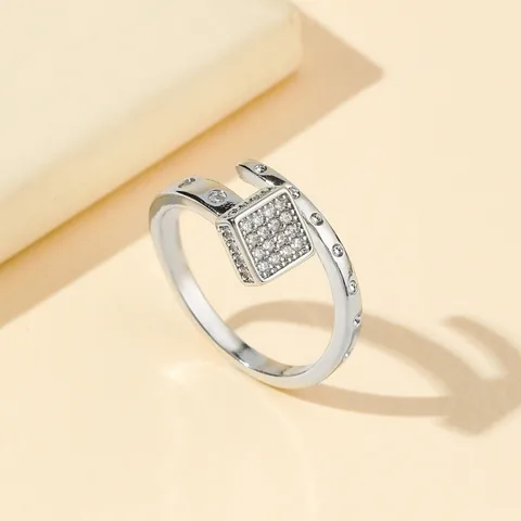 Silver Plated Cubic Zirconia Open Ring Stainless Steel