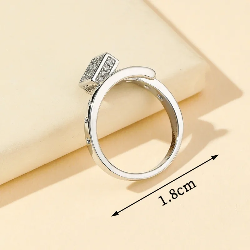 Silver Plated Cubic Zirconia Open Ring Stainless Steel