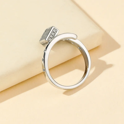 Silver Plated Cubic Zirconia Open Ring Stainless Steel