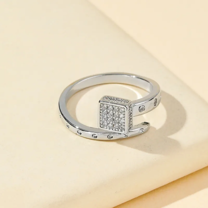 Silver Plated Cubic Zirconia Open Ring Stainless Steel