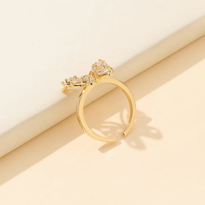 18k Gold Plated CZ Sparkling Butterfly Adjustable Ring Stainless Steel