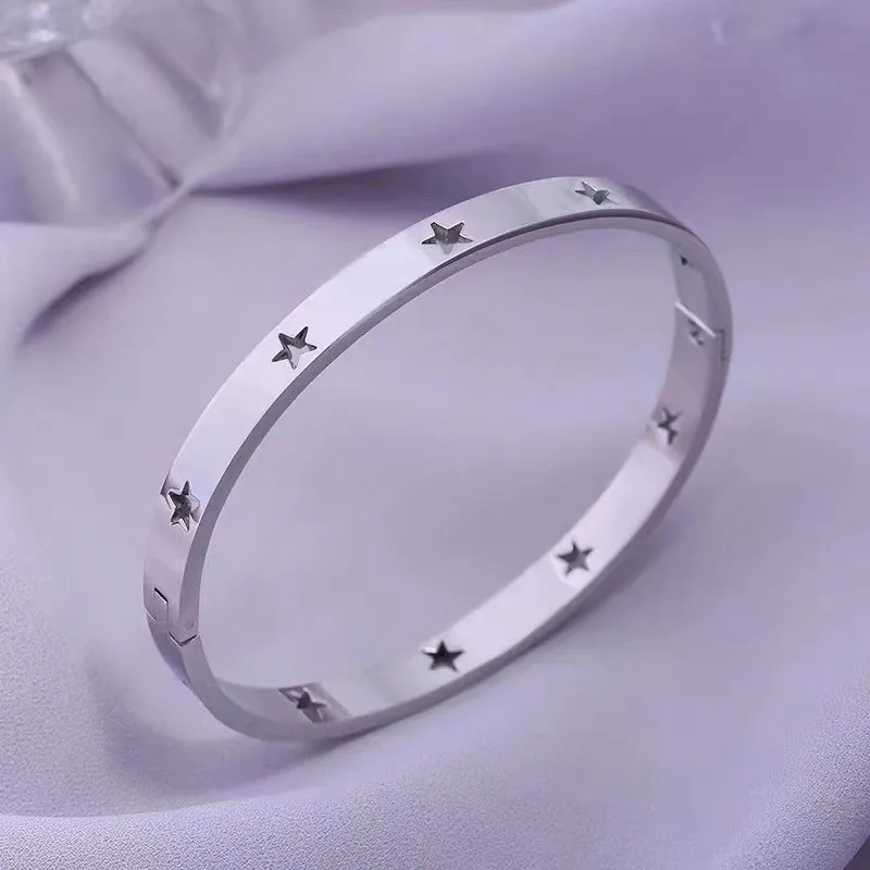 Hollow Star Silver Plated Bangle Stainless Steel