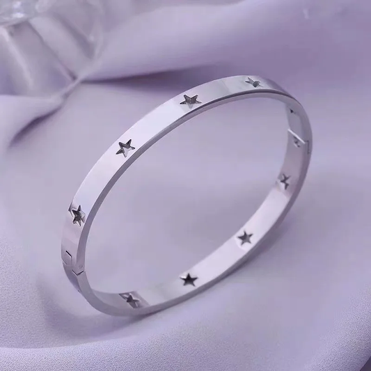Hollow Star Silver Plated Bangle Stainless Steel