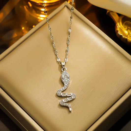 Silver Plated CZ Snake Pendant Necklace