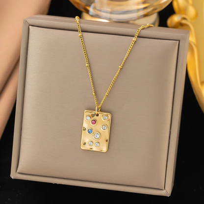 Multi Stone 18K Gold Plated Pendant Necklace