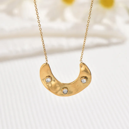 18K Gold Plated Abstract Pendant Necklace with CZ