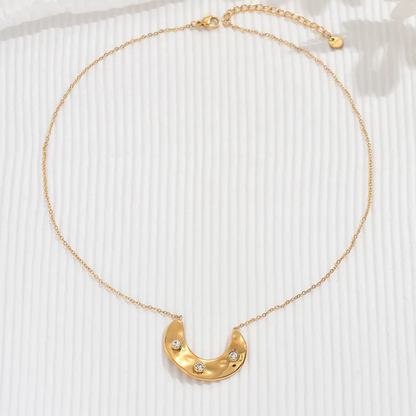 18K Gold Plated Abstract Pendant Necklace with CZ
