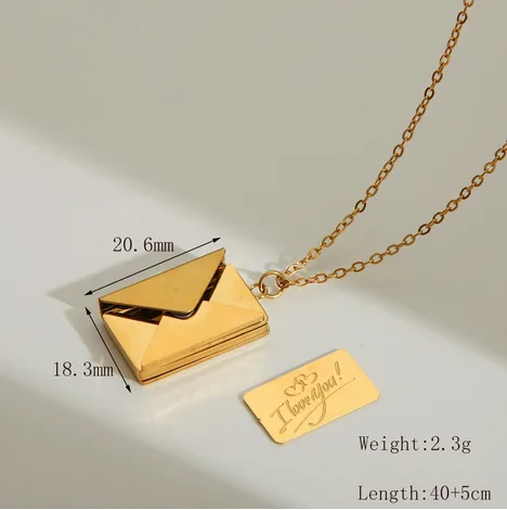 Trending Envelope Card Pendant Necklace 18K Gold Plated 316L SS