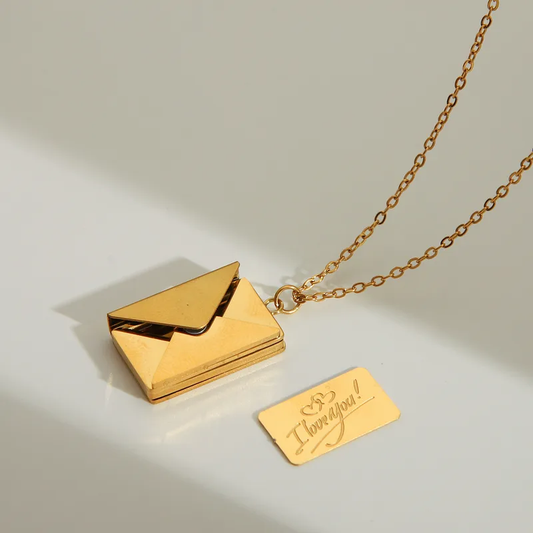 Trending Envelope Card Pendant Necklace 18K Gold Plated 316L SS