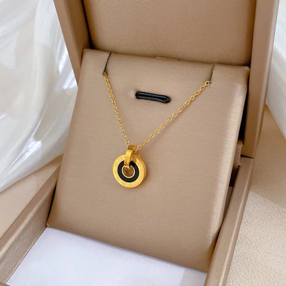 Roman Numeral Engraved Pendant Necklace 18k Gold Plated