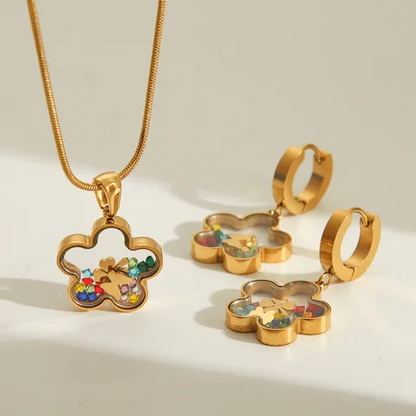 Beautiful Pendant Necklace Earrings 18K Gold Plated Stainless Steel