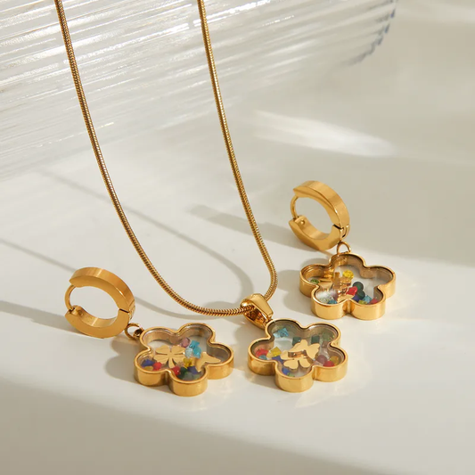 Beautiful Pendant Necklace Earrings 18K Gold Plated Stainless Steel