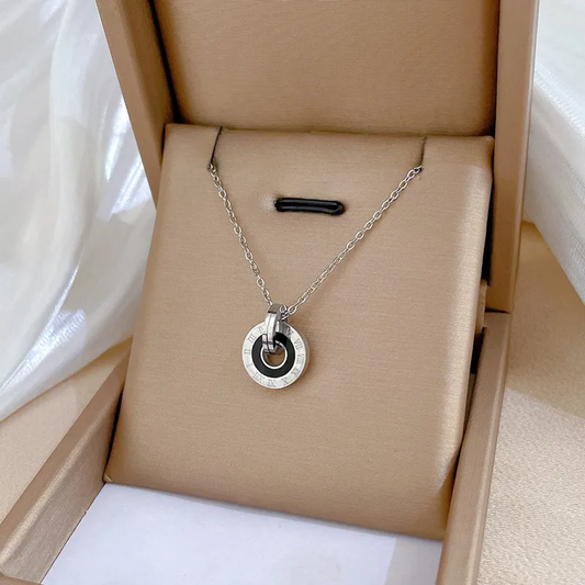 Roman Numeral Engraved Pendant Necklace Silver Plated Stainless Steel