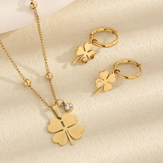 Flower Pendant Earrings Necklace Earrings 18K Gold Plated