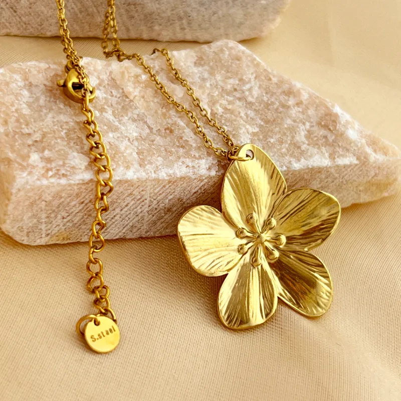 18K Gold Plated Flower Pendant with Chain