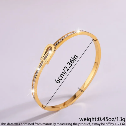 Statement 18K Gold Plated Horseshoe Bangle with Zirconia Stones Stainless Steel