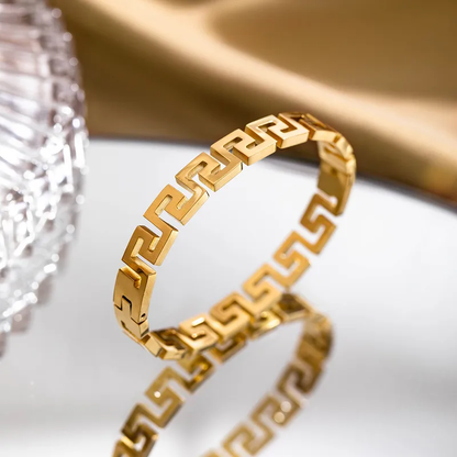 18K Plated Greek Geometric Statement Bangle Stainless Steel
