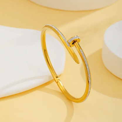 18K Gold Plated Stone Nail Bangle Stainless Steel Hypoallergenic
