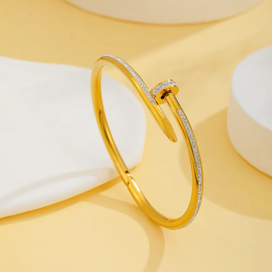18K Gold Plated Stone Nail Bangle Stainless Steel Hypoallergenic