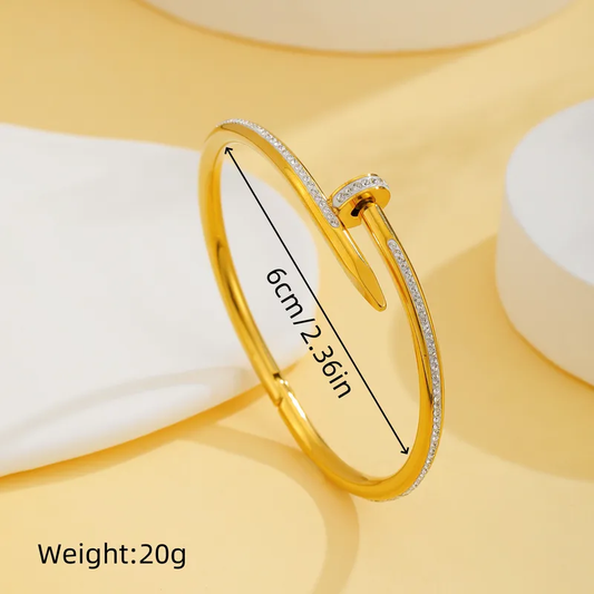 18K Gold Plated Stone Nail Bangle Stainless Steel Hypoallergenic