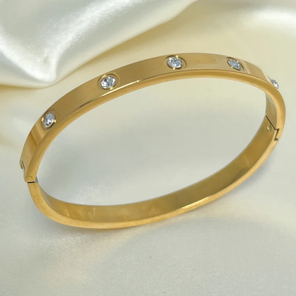 Trending 18K Gold Bangle with CZ Stones Stainless Steel