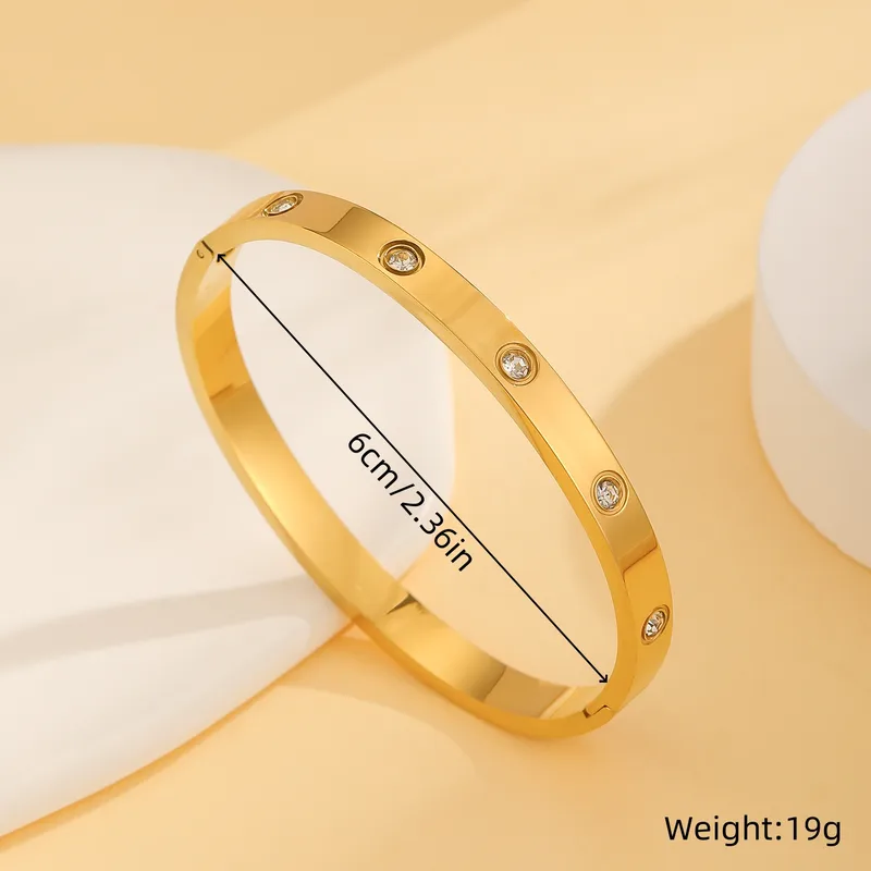 Trending 18K Gold Bangle with CZ Stones Stainless Steel