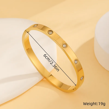 Trending 18K Gold Bangle with CZ Stones Stainless Steel