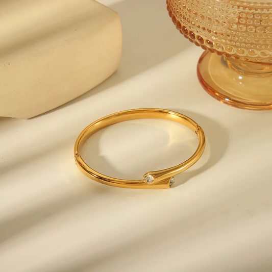 Elegant Gold Bangle with CZ Stones  18K Gold Plated Stainless Steel