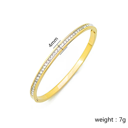 18K Gold Plated Dainty Paved Bangle with CZ Stones Stainless Steel