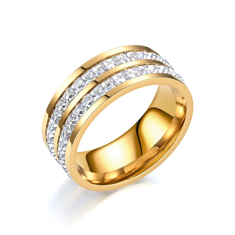Gorgeous Double Layered Zircon Ring Stainless Steel 18K Gold Plated