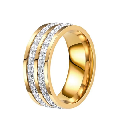 Gorgeous Double Layered Zircon Ring Stainless Steel 18K Gold Plated