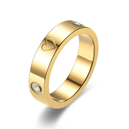 18K Gold Plated Timeless Heart and Diamond Ring Stainless Steel
