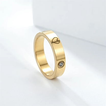 18K Gold Plated Timeless Heart and Diamond Ring Stainless Steel