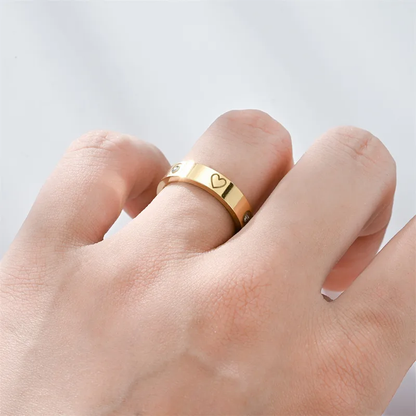 18K Gold Plated Timeless Heart and Diamond Ring Stainless Steel