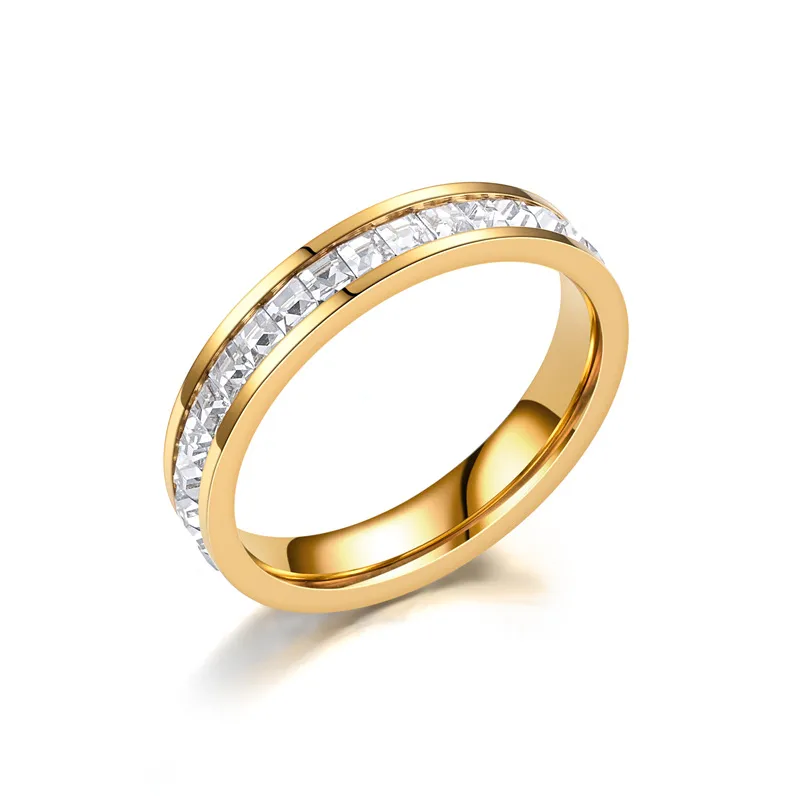 18K Gold Plated Classic Paved Zircon Ring Stainless Steel