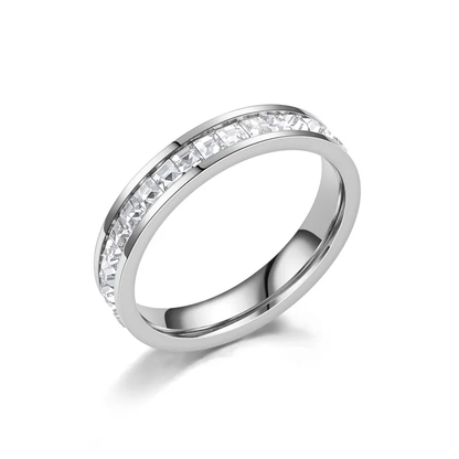 Silver Plated Classic Paved Zircon Ring Stainless Steel