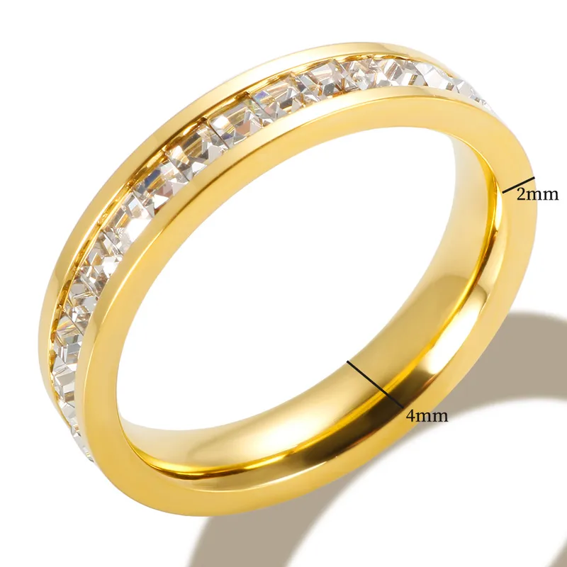 18K Gold Plated Classic Paved Zircon Ring Stainless Steel