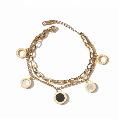 18K Gold Plated Roman Numeral Layered Chain Bracelet Stainless Steel