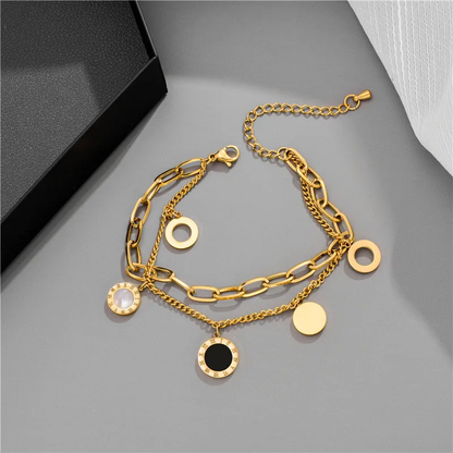 18K Gold Plated Roman Numeral Layered Chain Bracelet Stainless Steel