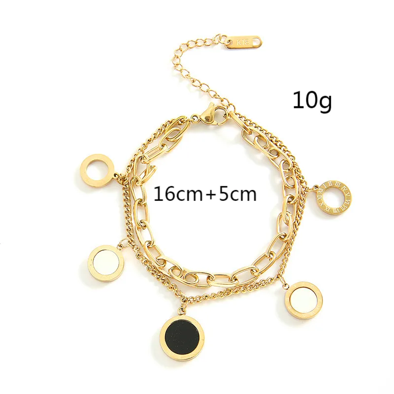 18K Gold Plated Roman Numeral Layered Chain Bracelet Stainless Steel