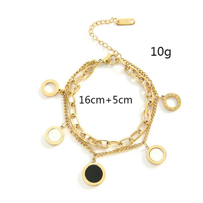 18K Gold Plated Roman Numeral Layered Chain Bracelet Stainless Steel