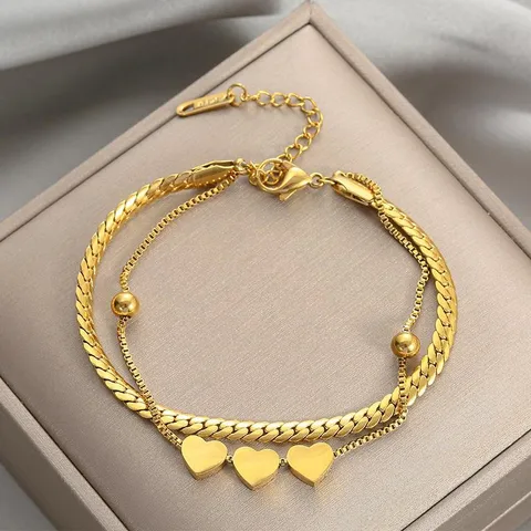 Gorgeous 18K Gold Plated Heart Layered Bracelet Stainless Steel