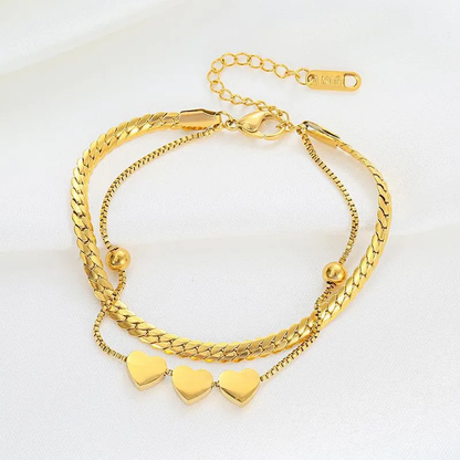 Gorgeous 18K Gold Plated Heart Layered Bracelet Stainless Steel