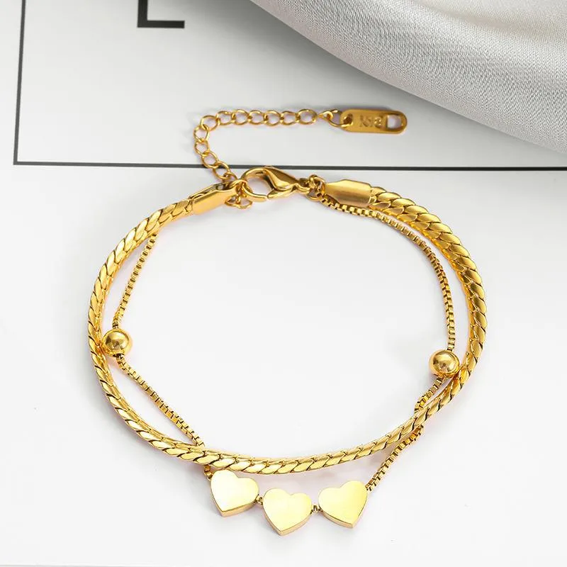 Gorgeous 18K Gold Plated Heart Layered Bracelet Stainless Steel
