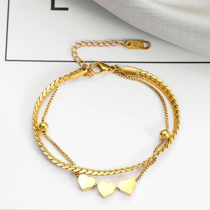 Gorgeous 18K Gold Plated Heart Layered Bracelet Stainless Steel