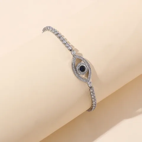 Silver Plated Sparkling Zircon Evil Eye Bracelet Stainless Steel