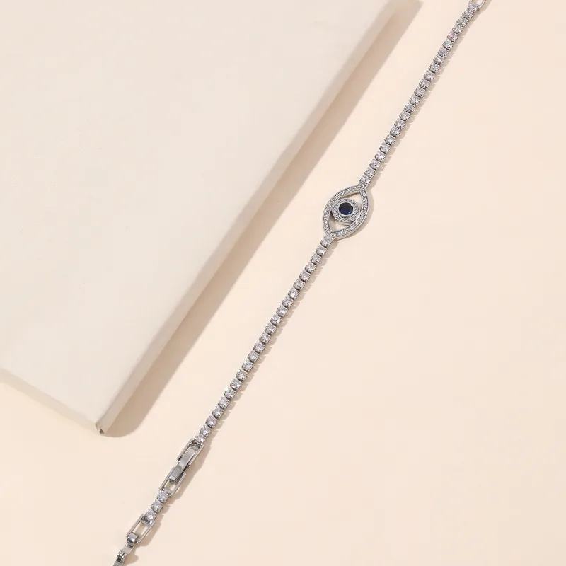 Silver Plated Sparkling Zircon Evil Eye Bracelet Stainless Steel