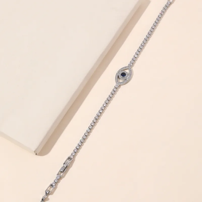 Silver Plated Sparkling Zircon Evil Eye Bracelet Stainless Steel