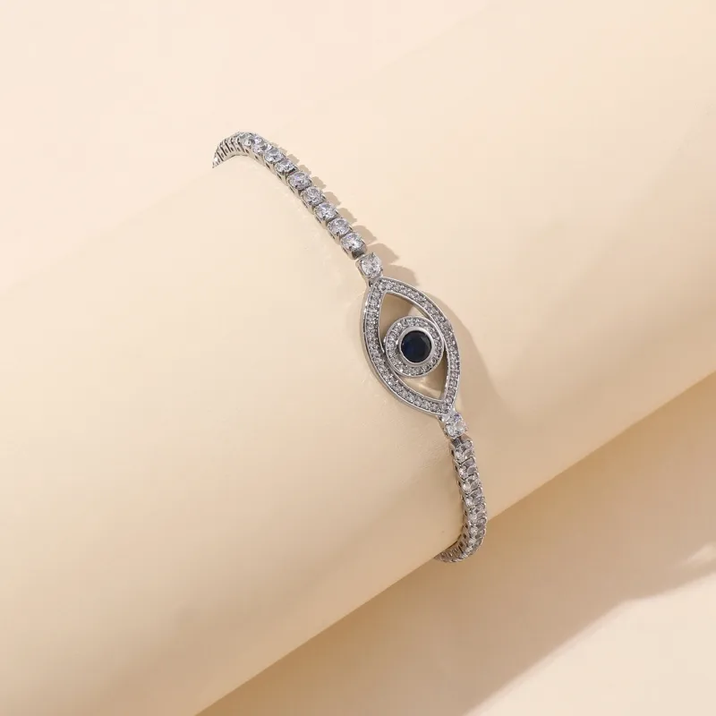 Silver Plated Sparkling Zircon Evil Eye Bracelet Stainless Steel