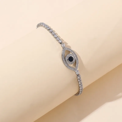 Silver Plated Sparkling Zircon Evil Eye Bracelet Stainless Steel